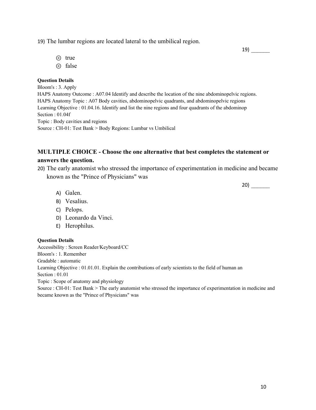Preview page 10 of Test Bank Human Anatomy 2024 Release by Michael McKinley