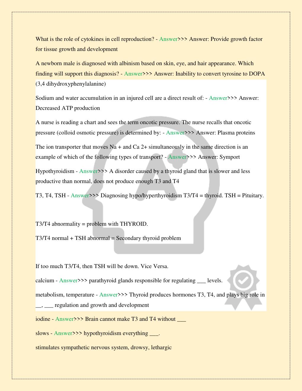 Preview page 3 of NUR 6501 WALDEN UNIVERSITY ADVANCED PATHOPHYSIOLOGY NURSING MIDTERM EXAM COMPLETE 2026/2027 STUDY QUESTIONS WITH VERIFIE