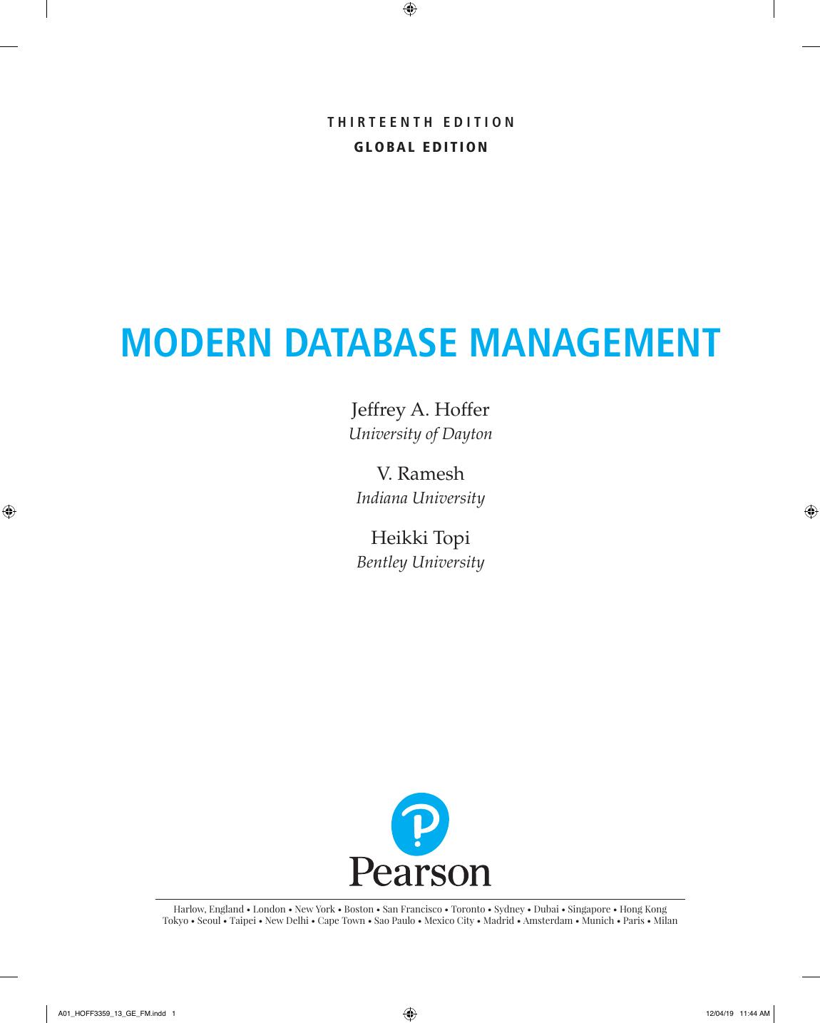 Preview page 2 of Modern Database Management, (Global Edition) 13th Edition By Jeff Hoffer, Ramesh Venkataraman, Heikki Topi