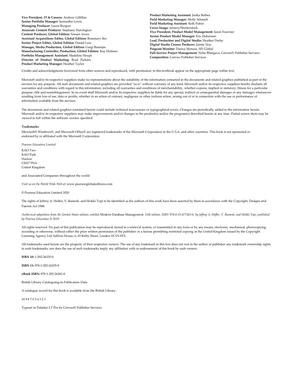 Preview page 3 of Modern Database Management, (Global Edition) 13th Edition By Jeff Hoffer, Ramesh Venkataraman, Heikki Topi