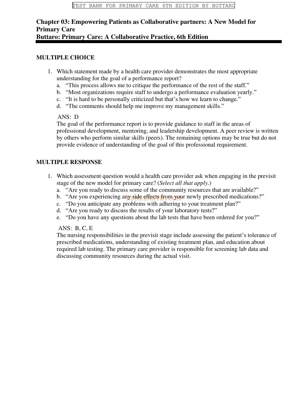 Preview page 4 of Test Bank For PRIMARY CARE INTERPROFESSIONAL  COLLABORATIVE PRECTICE 6TH EDITION BY TERRY MAHAN BUTTARO | ALL  CHAPTERS