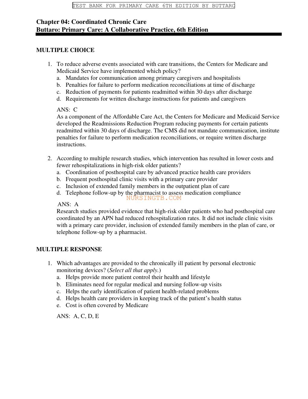 Preview page 5 of Test Bank For PRIMARY CARE INTERPROFESSIONAL  COLLABORATIVE PRECTICE 6TH EDITION BY TERRY MAHAN BUTTARO | ALL  CHAPTERS