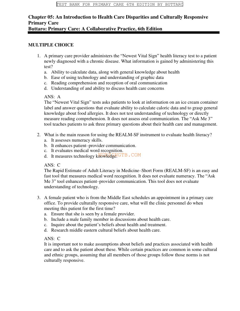 Preview page 7 of Test Bank For PRIMARY CARE INTERPROFESSIONAL  COLLABORATIVE PRECTICE 6TH EDITION BY TERRY MAHAN BUTTARO | ALL  CHAPTERS