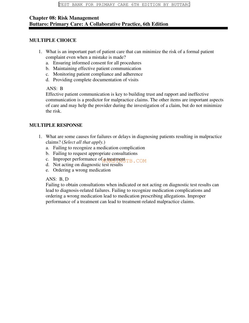 Preview page 10 of Test Bank For PRIMARY CARE INTERPROFESSIONAL  COLLABORATIVE PRECTICE 6TH EDITION BY TERRY MAHAN BUTTARO | ALL  CHAPTERS