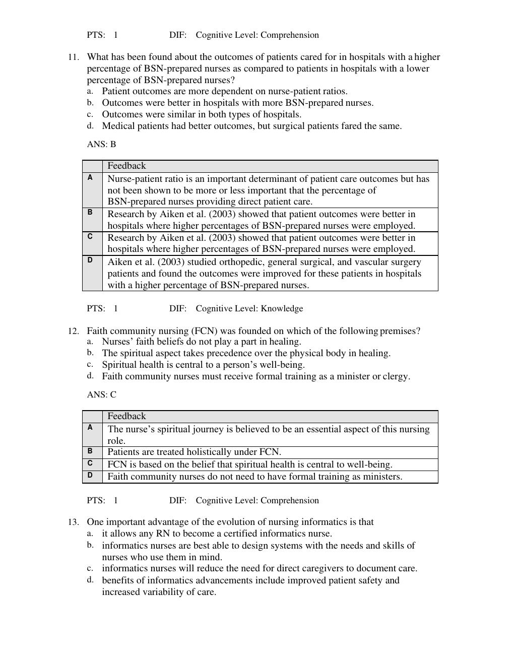 Preview page 7 of Test Bank For Professional Nursing: Concepts & Challenges, 10th Edition  BY  Beth Black