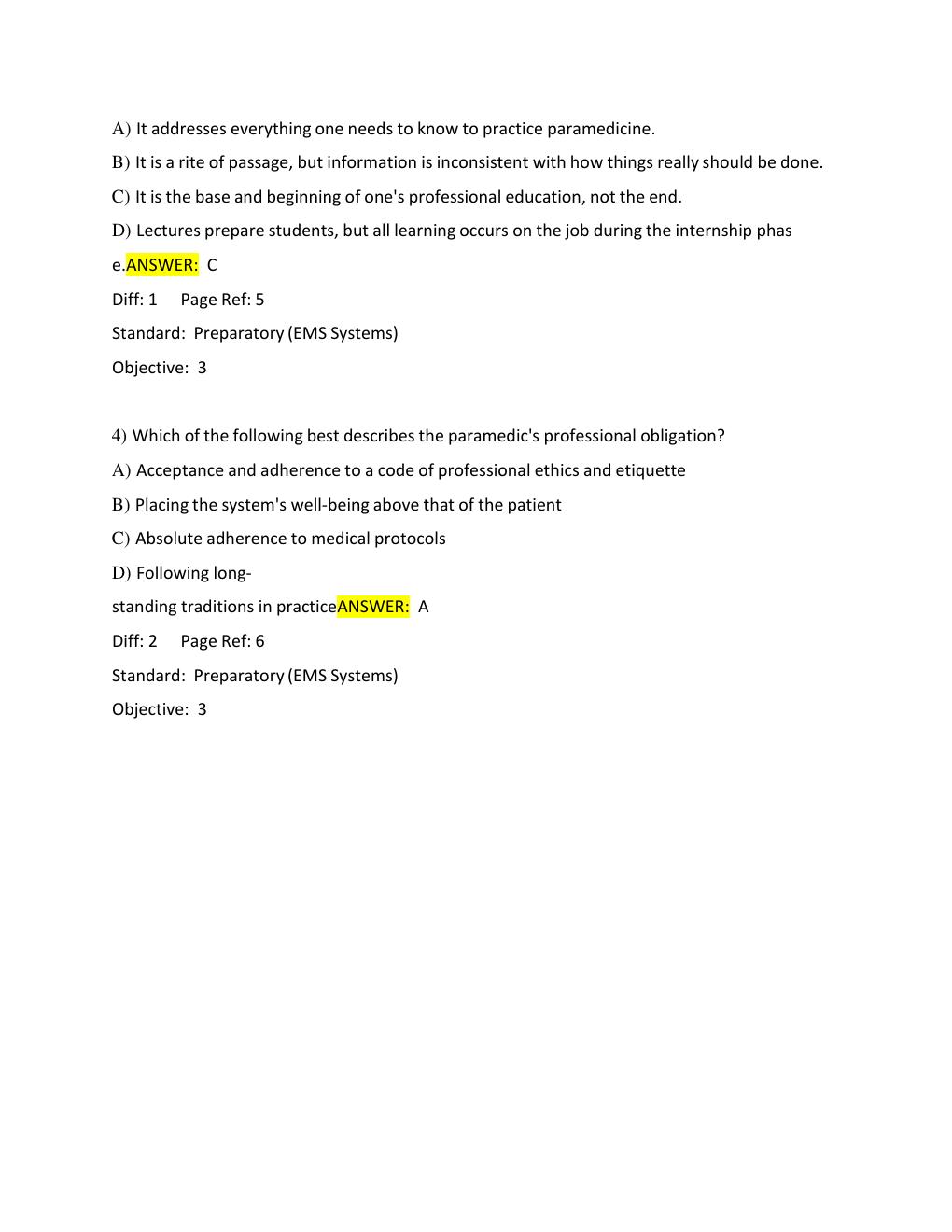 Preview page 4 of TEST BANK FOR Paramedic Care: Principles & Practice 6th Edition, Volume. 1 – 5, by (Bledsoe)