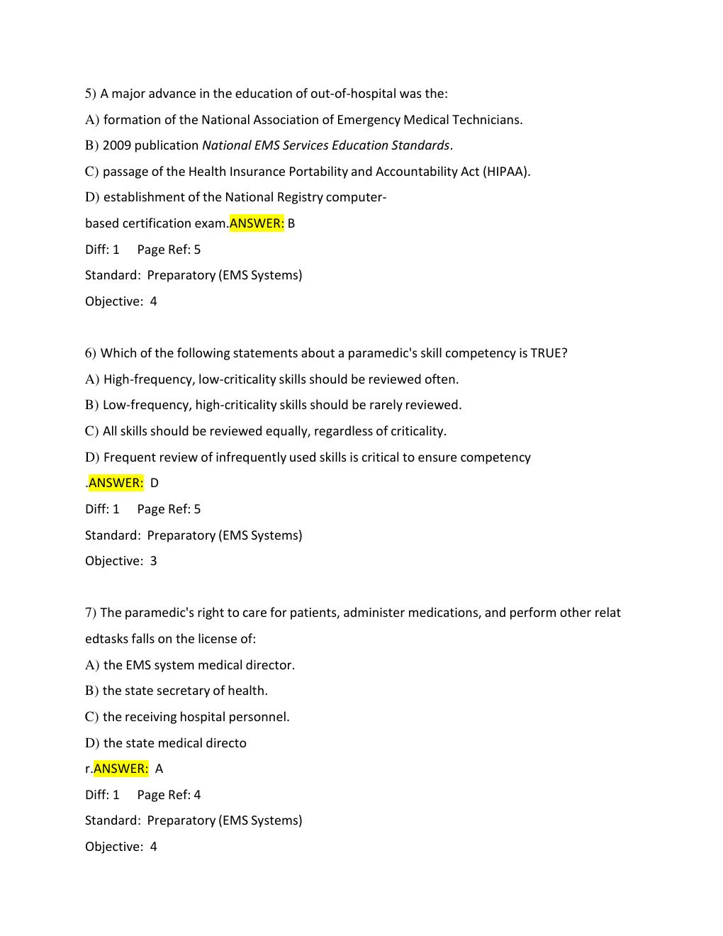 Preview page 5 of TEST BANK FOR Paramedic Care: Principles & Practice 6th Edition, Volume. 1 – 5, by (Bledsoe)