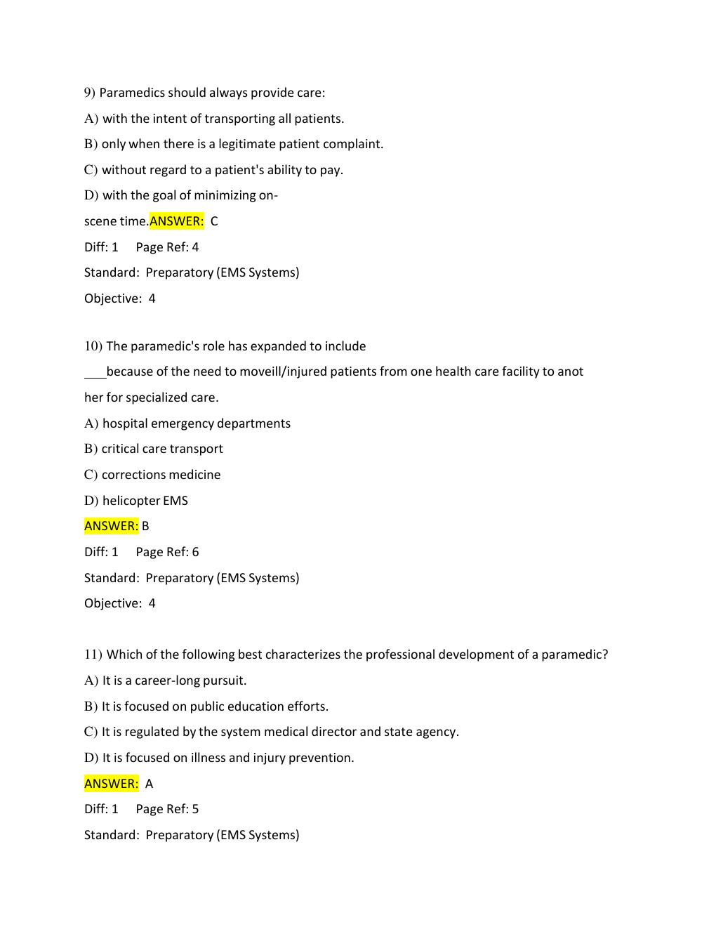 Preview page 7 of TEST BANK FOR Paramedic Care: Principles & Practice 6th Edition, Volume. 1 – 5, by (Bledsoe)