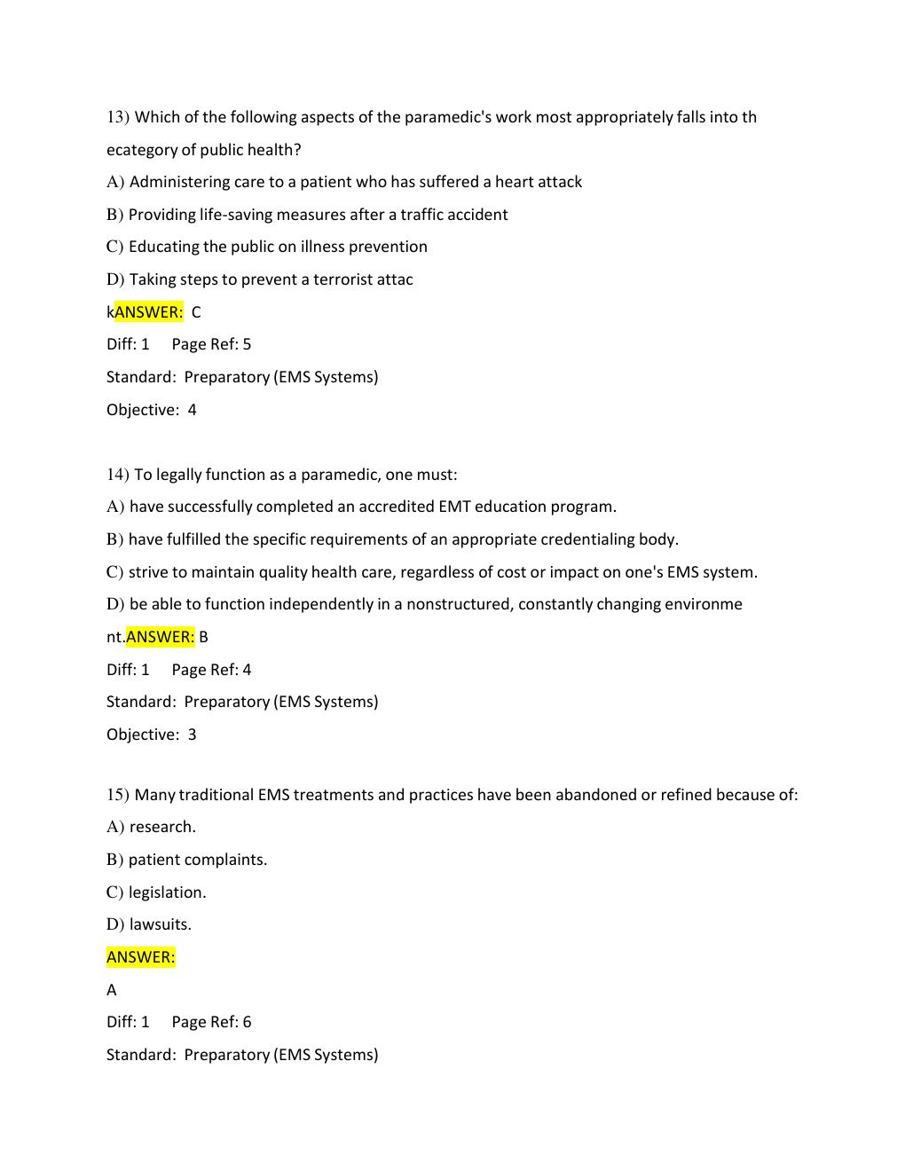 Preview page 9 of TEST BANK FOR Paramedic Care: Principles & Practice 6th Edition, Volume. 1 – 5, by (Bledsoe)
