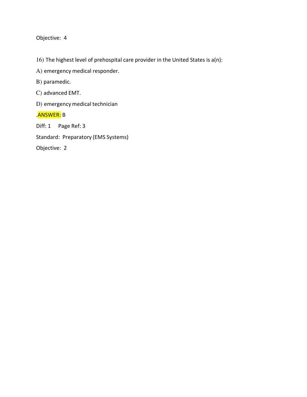 Preview page 10 of TEST BANK FOR Paramedic Care: Principles & Practice 6th Edition, Volume. 1 – 5, by (Bledsoe)