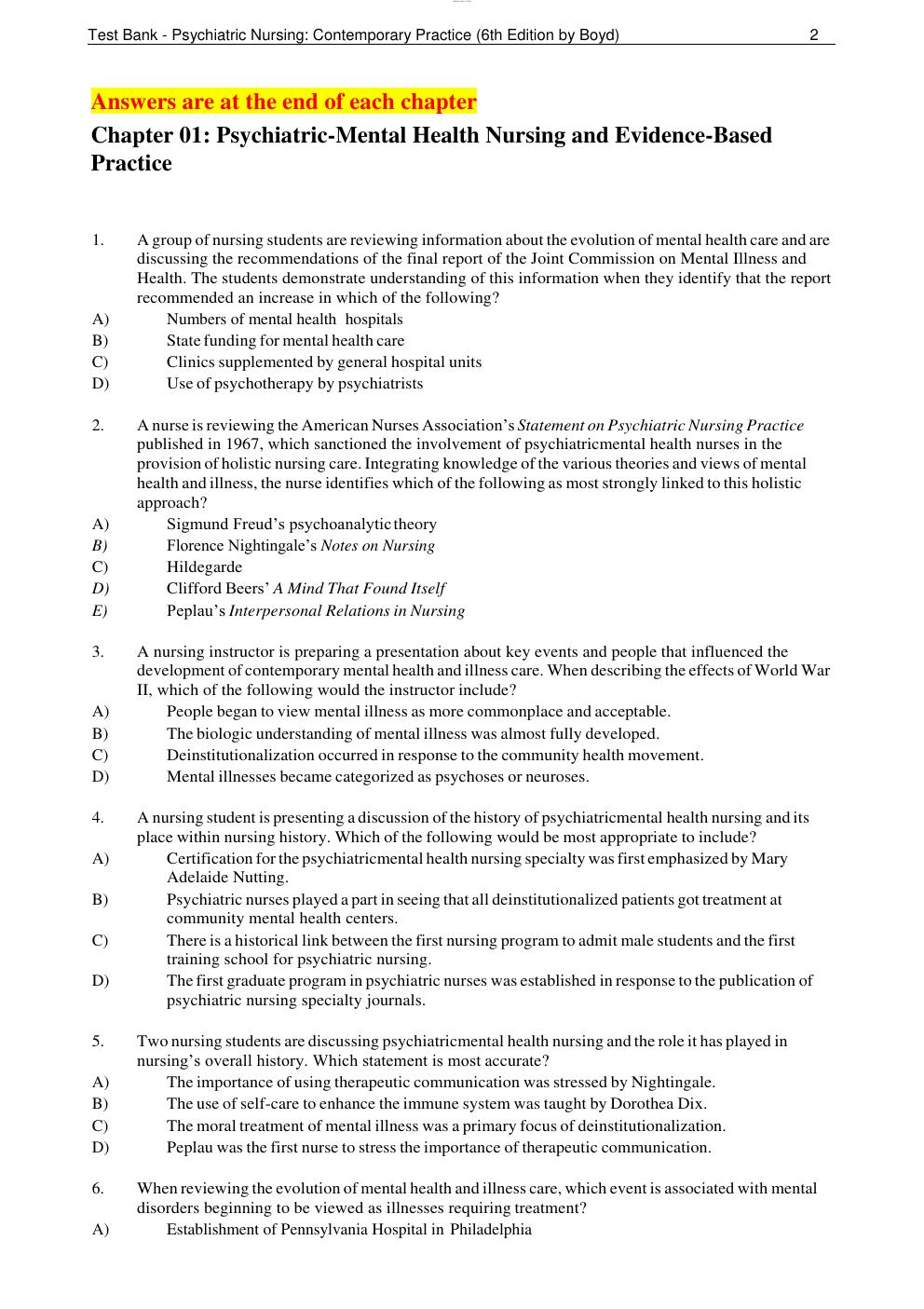 Preview page 3 of Test Bank - Psychiatric Nursing: Contemporary Practice 6th Edition by Boyd