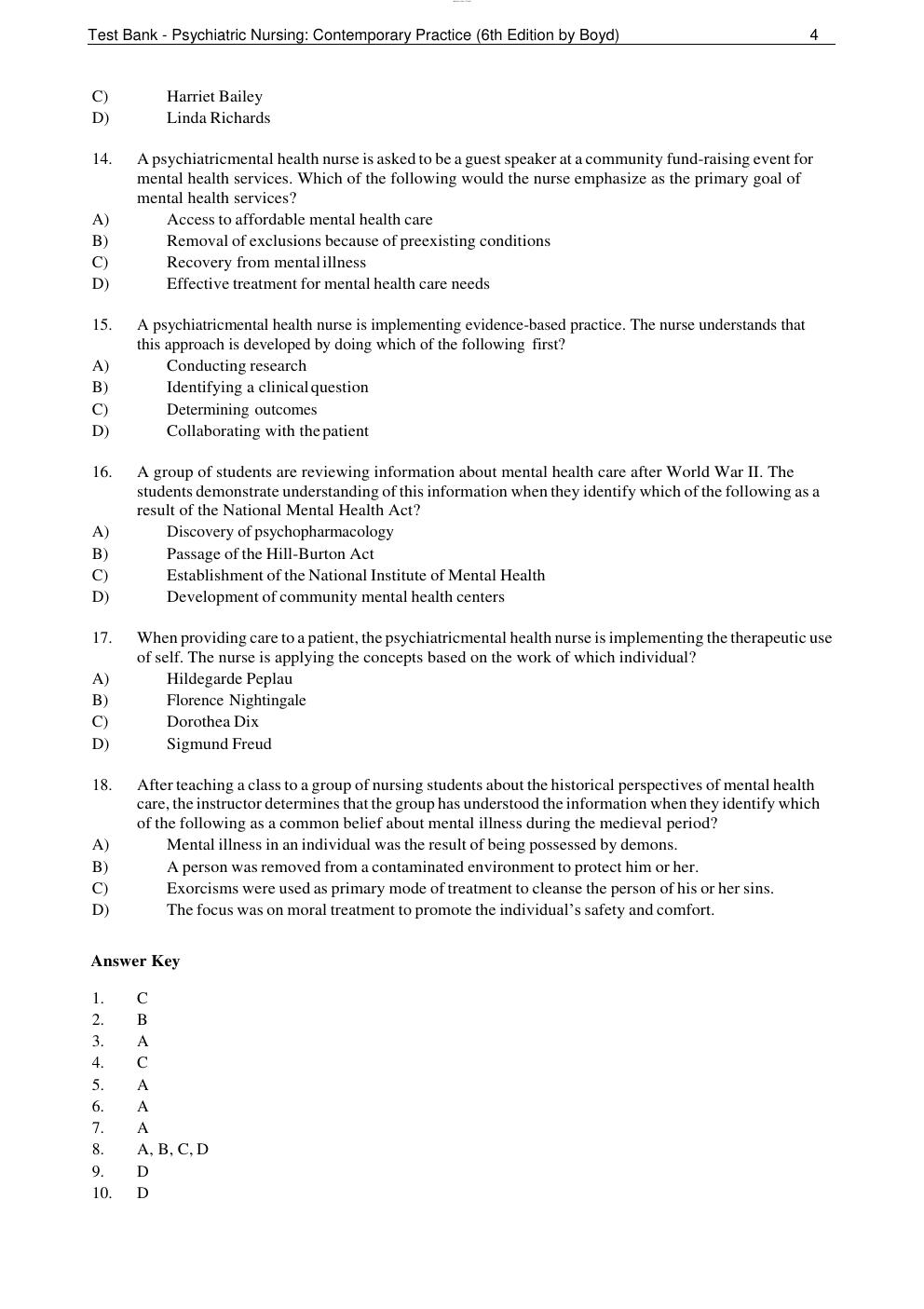 Preview page 5 of Test Bank - Psychiatric Nursing: Contemporary Practice 6th Edition by Boyd