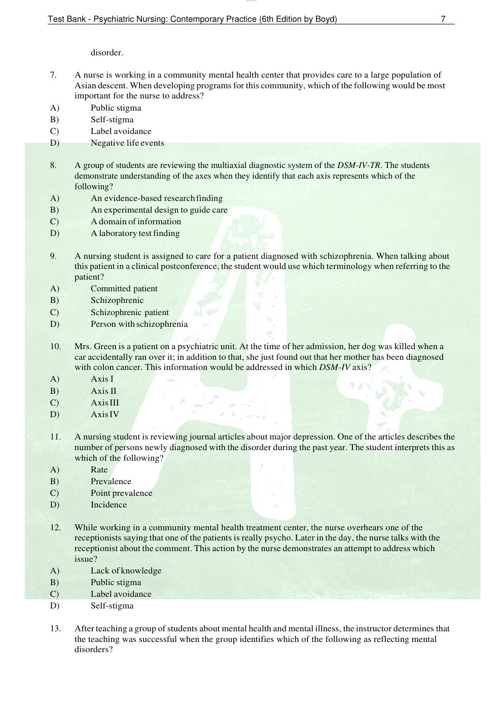 Preview page 8 of Test Bank - Psychiatric Nursing: Contemporary Practice 6th Edition by Boyd