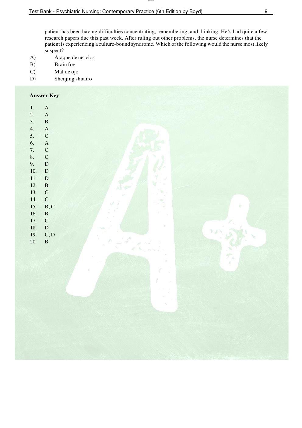 Preview page 10 of Test Bank - Psychiatric Nursing: Contemporary Practice 6th Edition by Boyd