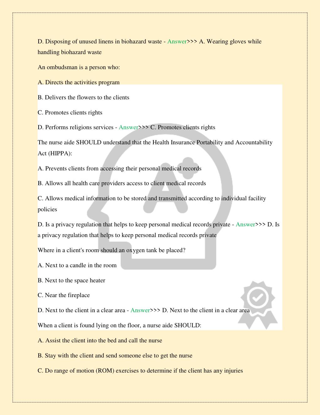 Preview page 3 of CALIFORNIA CERTIFIED NURSING ASSISTANT (CA CNA) WRITTEN PRACTICE EXAM LATEST 2026/2027 COMPLETE STUDY QUESTIONS WITH COR