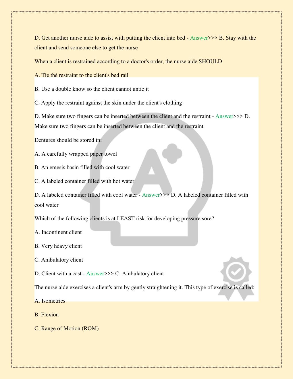 Preview page 4 of CALIFORNIA CERTIFIED NURSING ASSISTANT (CA CNA) WRITTEN PRACTICE EXAM LATEST 2026/2027 COMPLETE STUDY QUESTIONS WITH COR