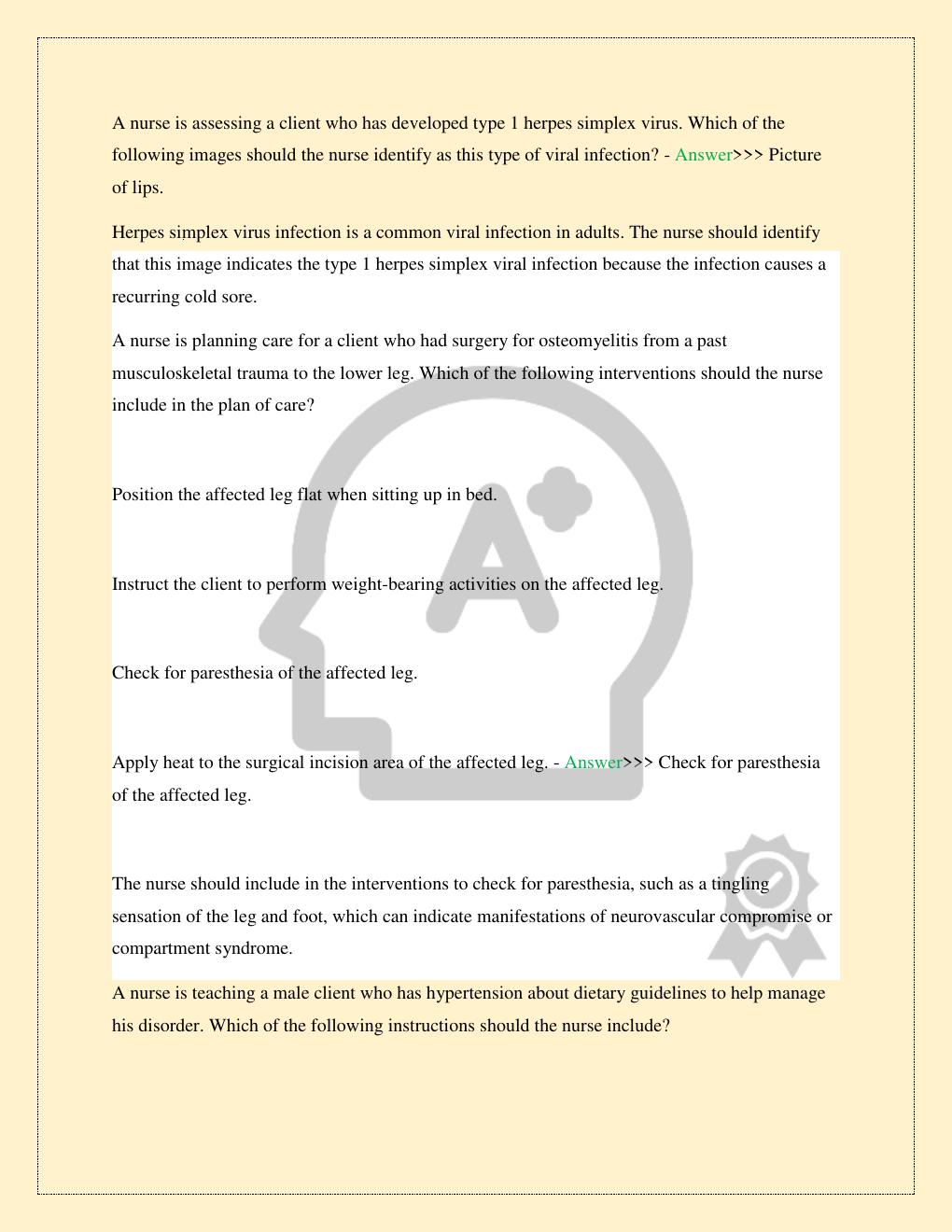 Preview page 6 of ATI NURSING TESTING LEVEL 2 PROCTORED TEST EXAM LATEST 2026/2027 COMPLETE STUDY QUESTIONS WITH VERIFIED CORRECT SOLUTION