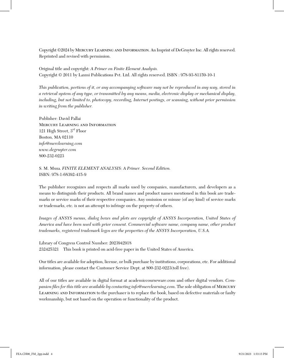 Preview page 5 of Finite Element Analysis A Primer 2nd Edition By Sarhan M. Musa eBook PDF