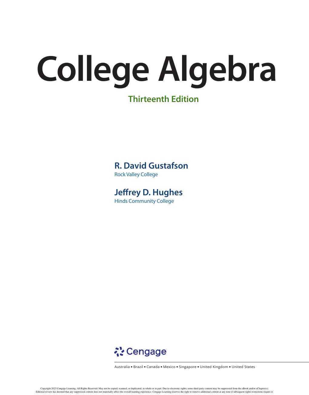 Preview page 2 of College Algebra, 13th Edition By David Gustafson, Jeffrey Hughes