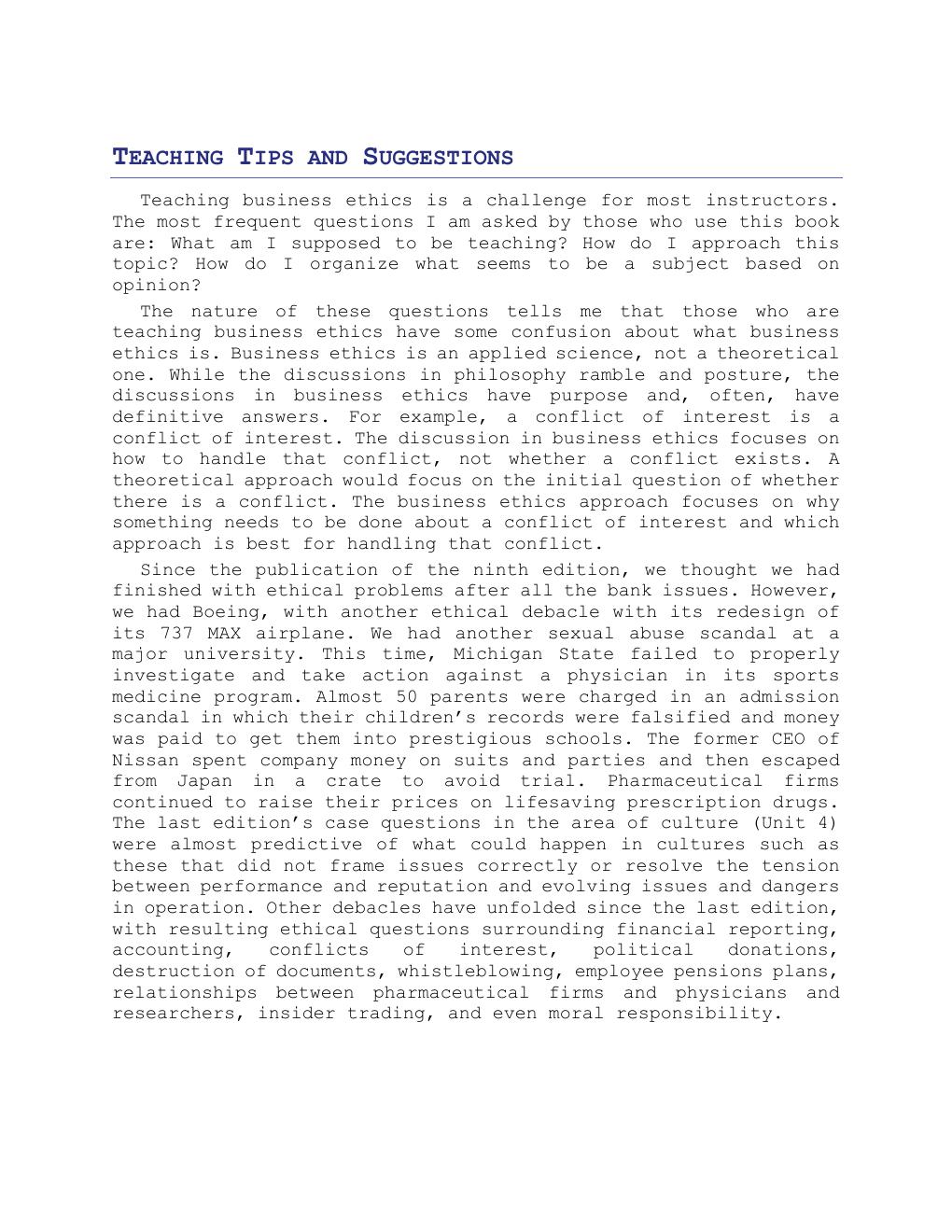 Preview page 5 of Solution Manual For Business Ethics,  Case Studies and Selected Readings,  10th Edition by Marianne M. Jennings All Chap