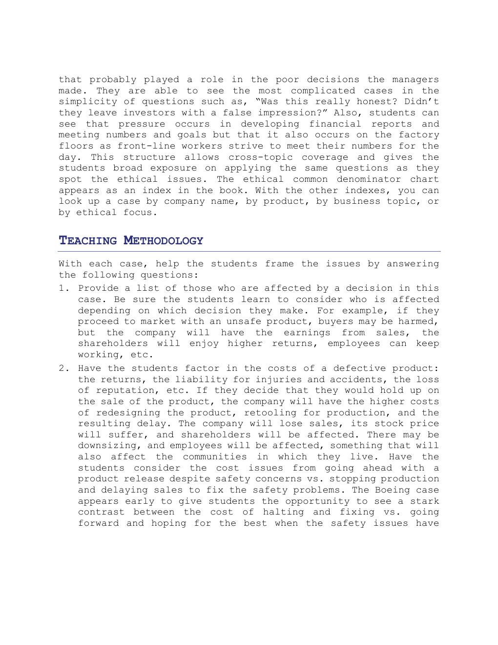 Preview page 7 of Solution Manual For Business Ethics,  Case Studies and Selected Readings,  10th Edition by Marianne M. Jennings All Chap