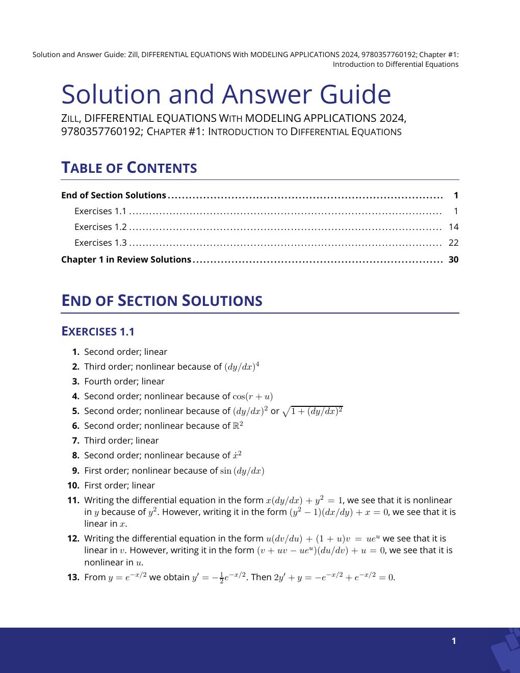 Preview page 2 of Solution Manual For A First Course in Differential Equations with Modeling Applications, 12th Edition by Dennis G. Zill