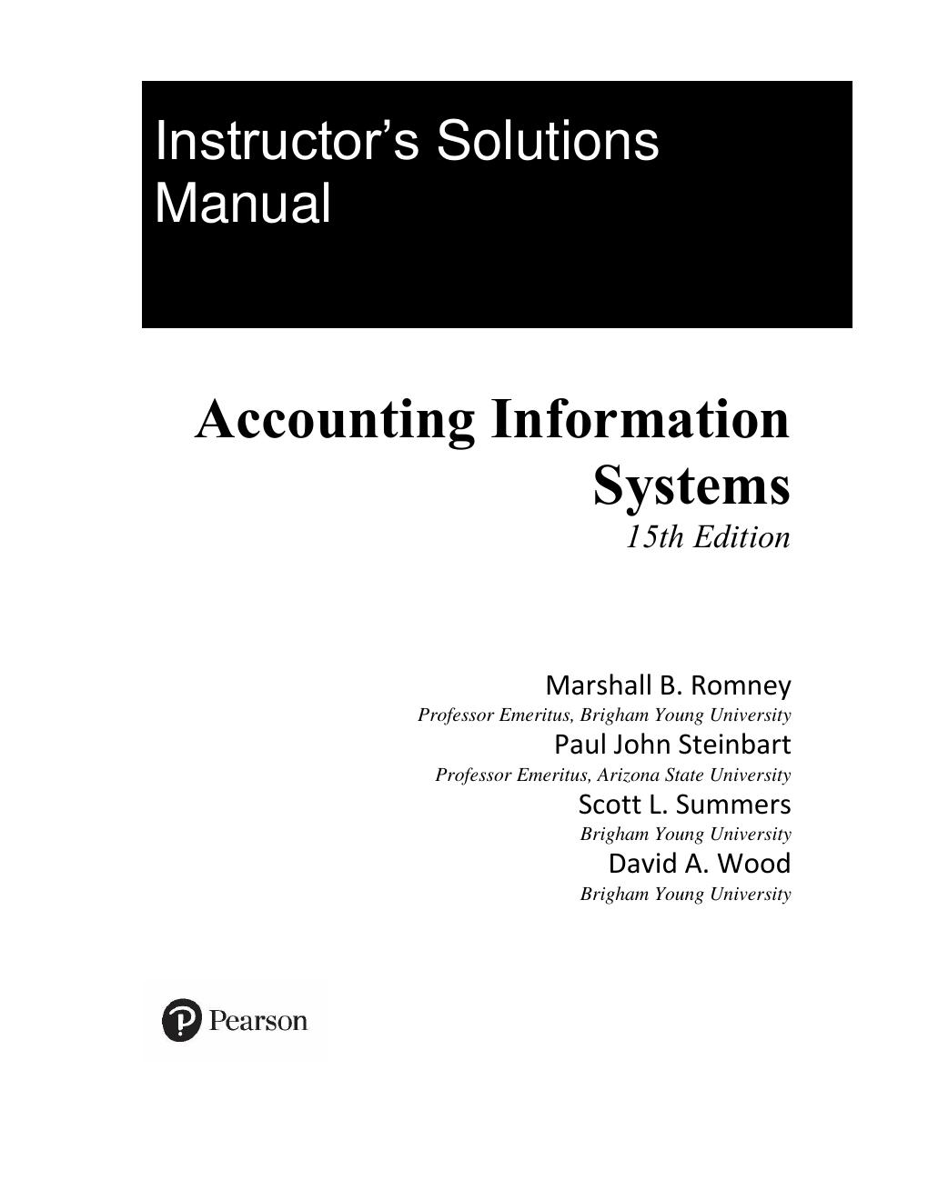 Preview page 2 of Instructor’s Solutions Manual for Accounting Information Systems 15th Edition by Marshall B Romney, Paul J. Steinbart, S