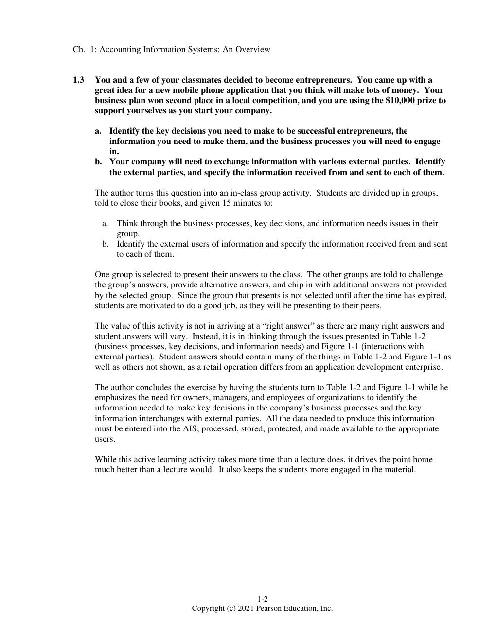 Preview page 5 of Instructor’s Solutions Manual for Accounting Information Systems 15th Edition by Marshall B Romney, Paul J. Steinbart, S
