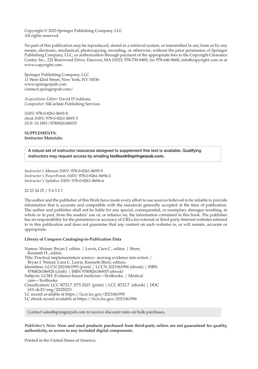 Preview page 5 of Practical Implementation-Science 1st Edition By Bryan Weiner, Cara Lewis, Kenneth Sherr