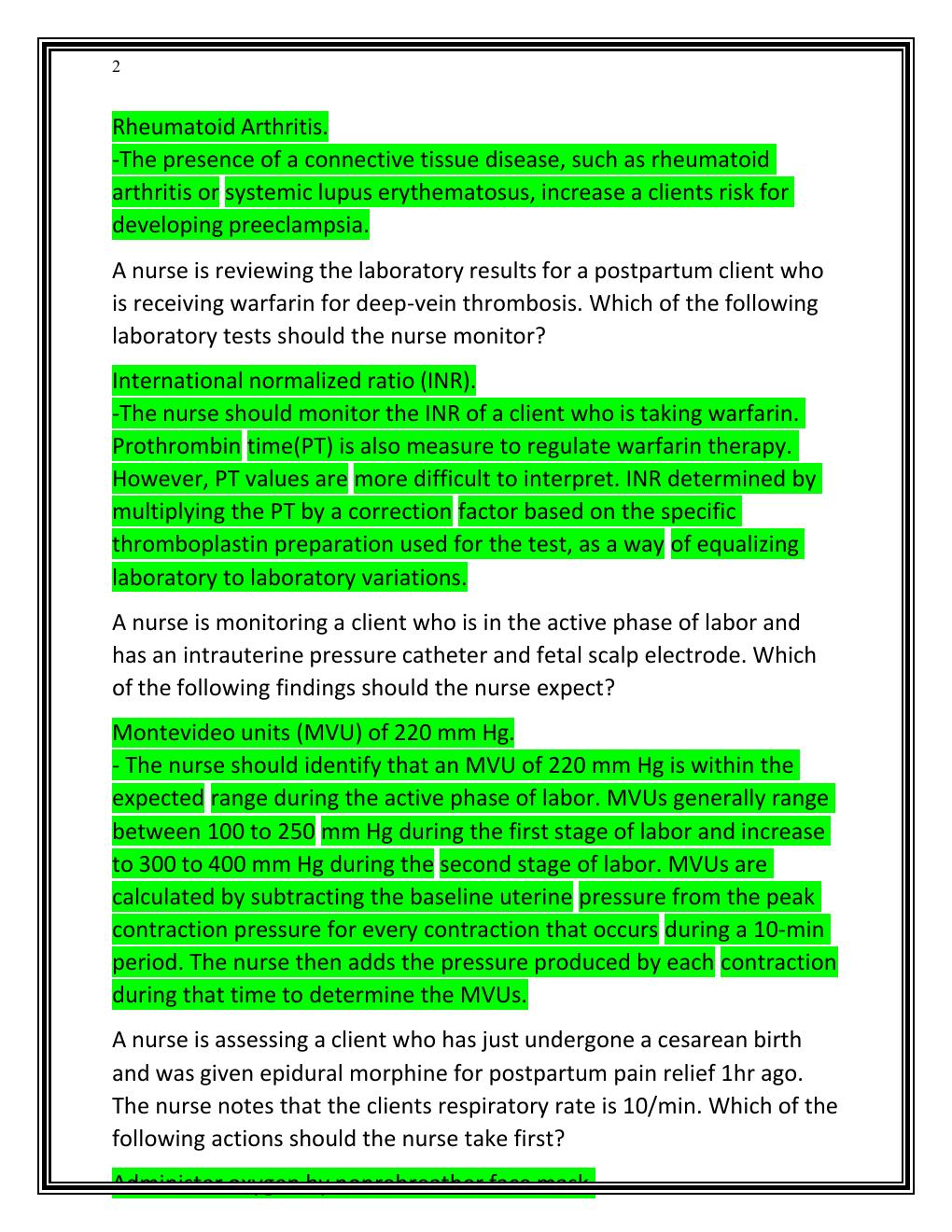 Preview page 2 of VATI RN MATERNAL NEWBORN 2019 STUDY GUIDE