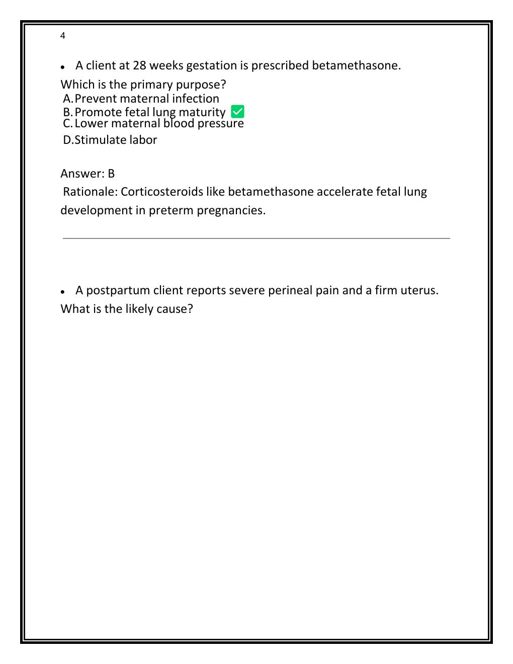 Preview page 4 of RN MATERNAL NEWBORN ATI PROCTORED EXAM