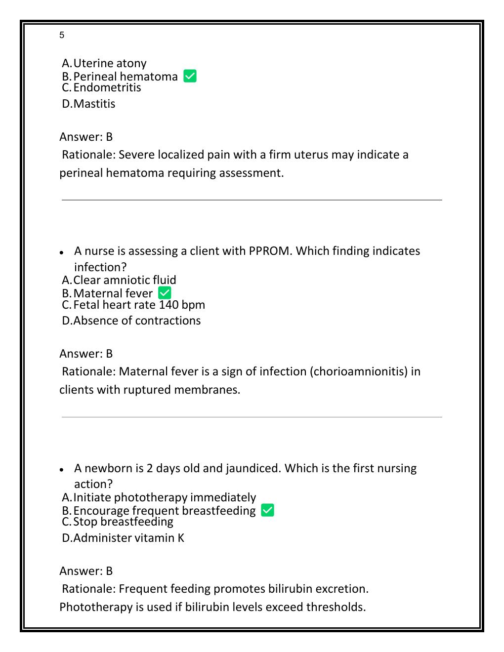 Preview page 5 of RN MATERNAL NEWBORN ATI PROCTORED EXAM