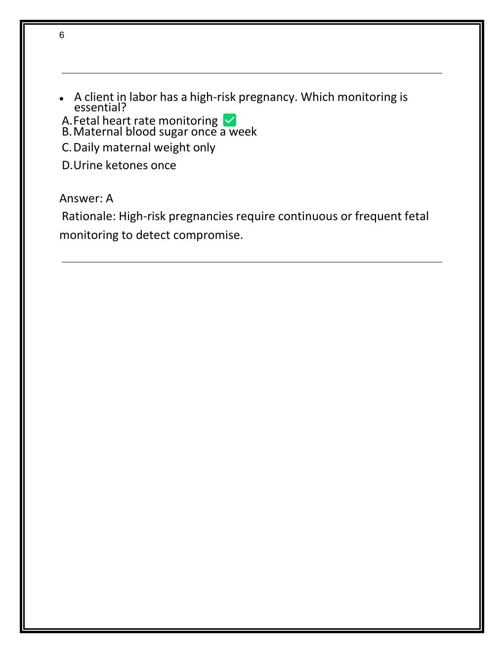 Preview page 6 of RN MATERNAL NEWBORN ATI PROCTORED EXAM