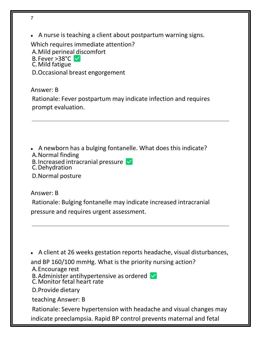 Preview page 7 of RN MATERNAL NEWBORN ATI PROCTORED EXAM