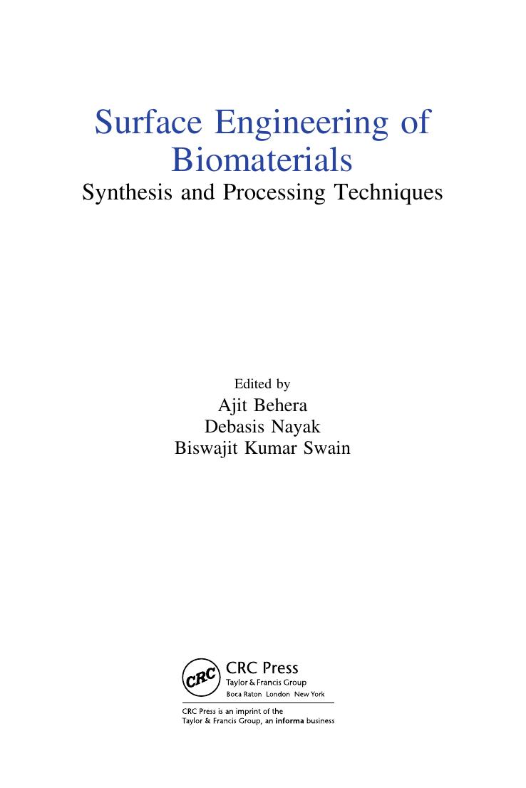 Preview page 4 of E book Surface Engineering of Biomaterials Synthesis and Processing Techniques (Emerging Materials and Technologies) 1st