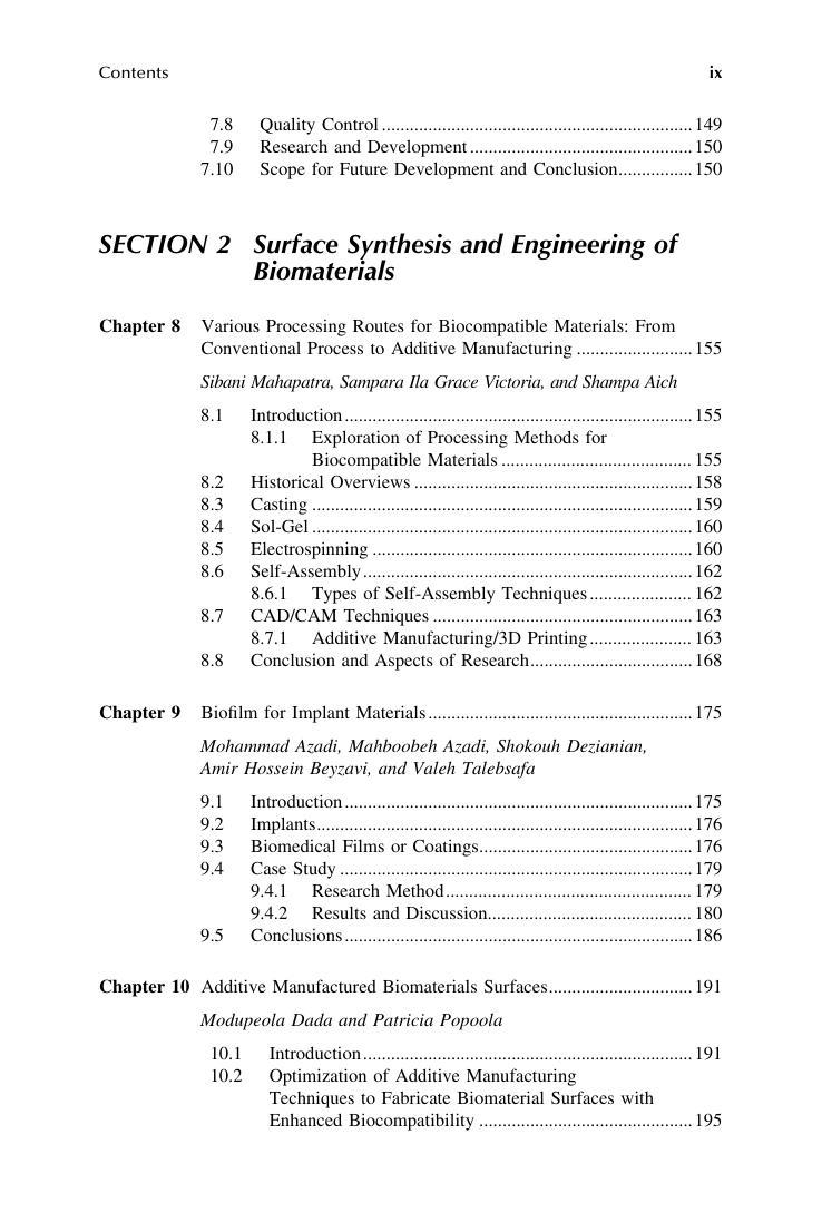 Preview page 10 of E book Surface Engineering of Biomaterials Synthesis and Processing Techniques (Emerging Materials and Technologies) 1st