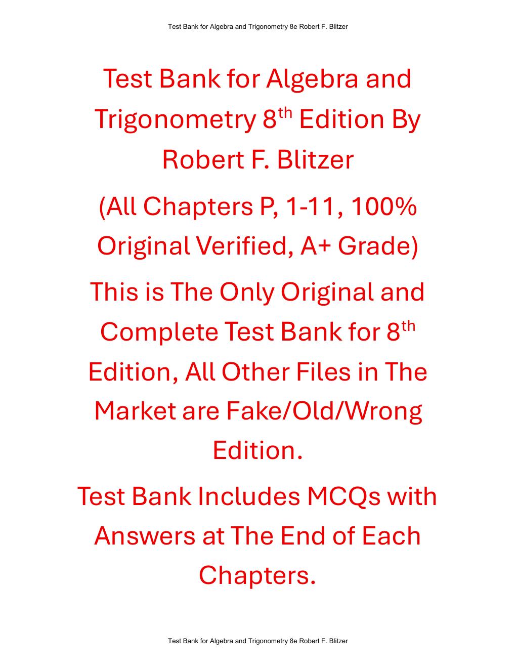Preview page 2 of Algebra and Trigonometry 8th Edition By Robert F. Blitzer | Test Bank