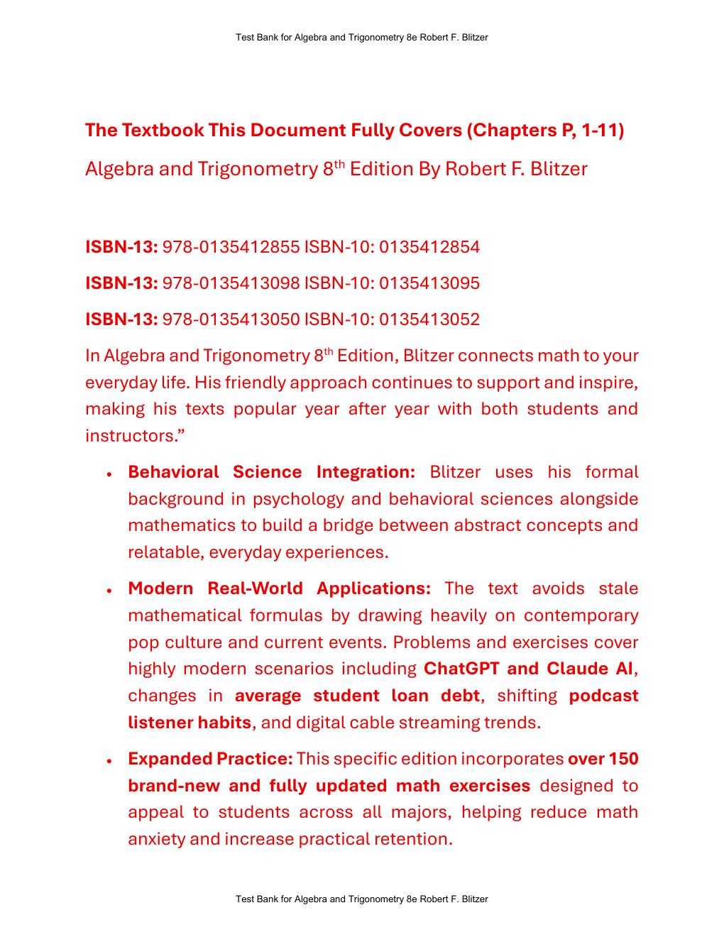 Preview page 3 of Algebra and Trigonometry 8th Edition By Robert F. Blitzer | Test Bank