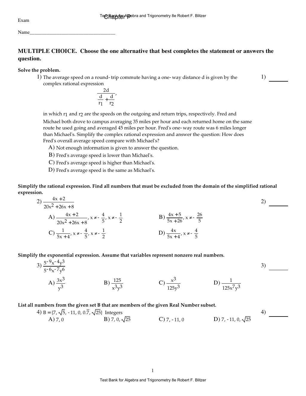 Preview page 5 of Algebra and Trigonometry 8th Edition By Robert F. Blitzer | Test Bank
