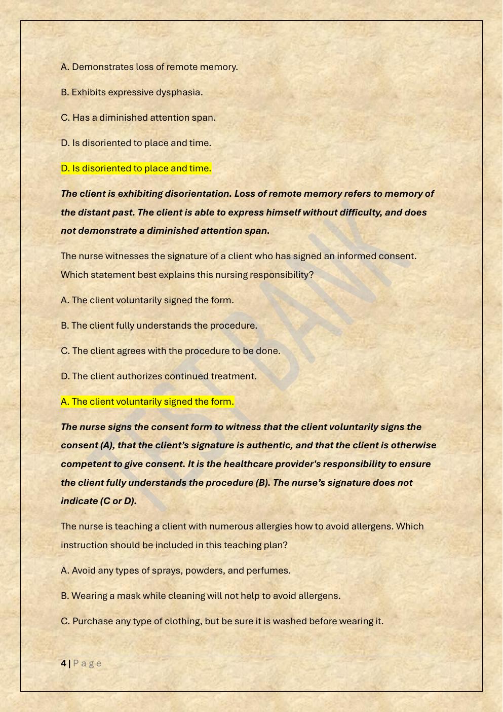 Preview page 4 of HESI FUNDAMENTALS EXAM PREP TEST  BANK 2 EXAM