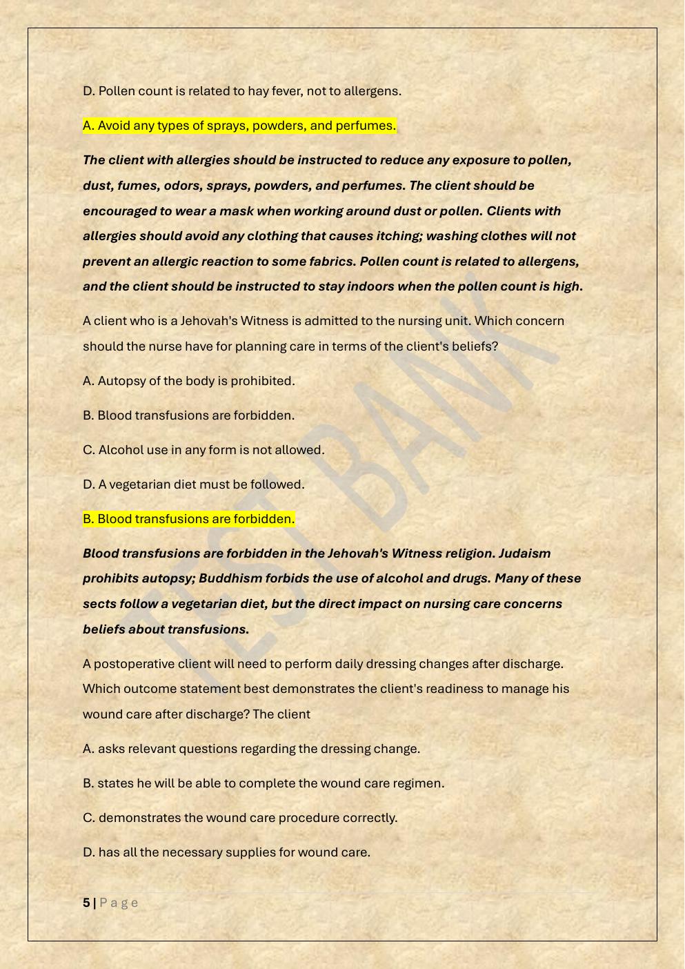 Preview page 5 of HESI FUNDAMENTALS EXAM PREP TEST  BANK 2 EXAM