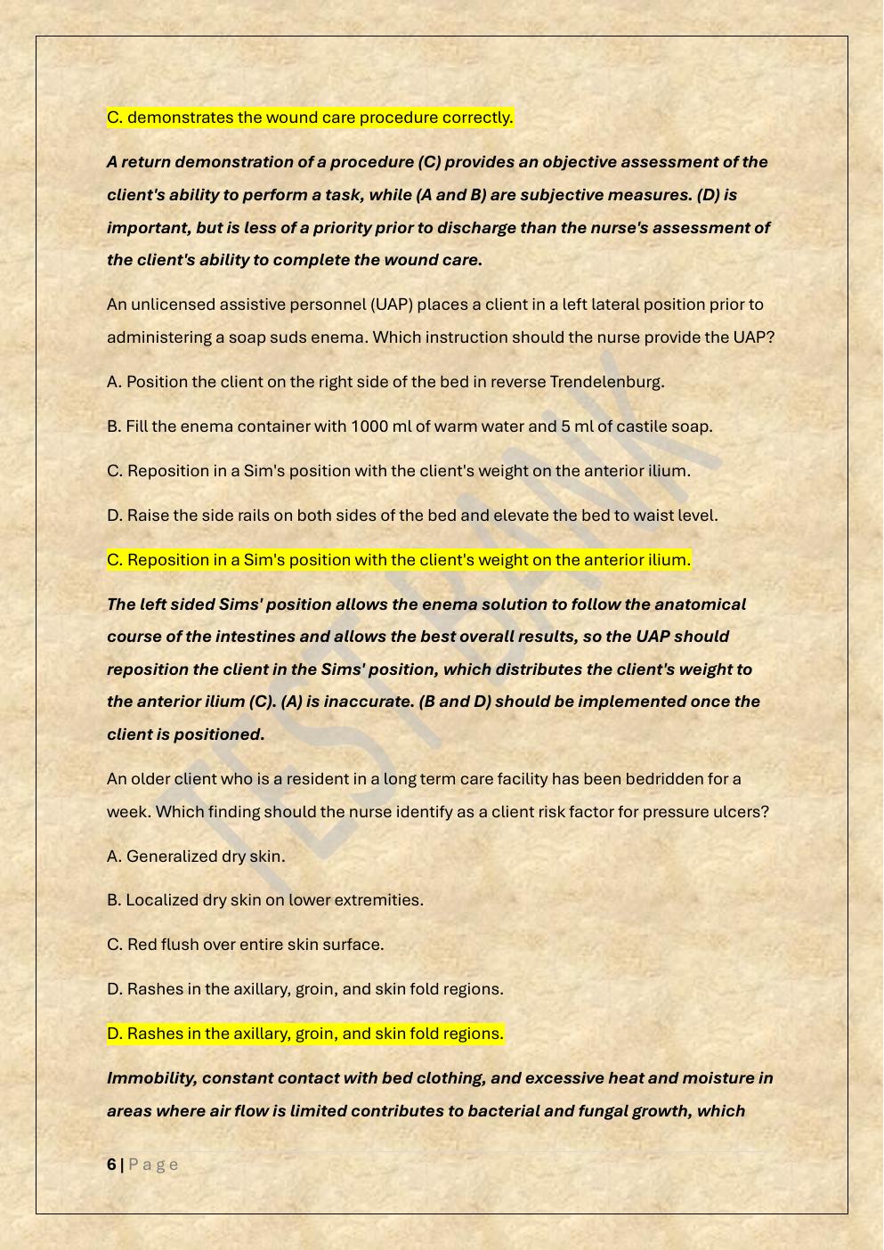 Preview page 6 of HESI FUNDAMENTALS EXAM PREP TEST  BANK 2 EXAM