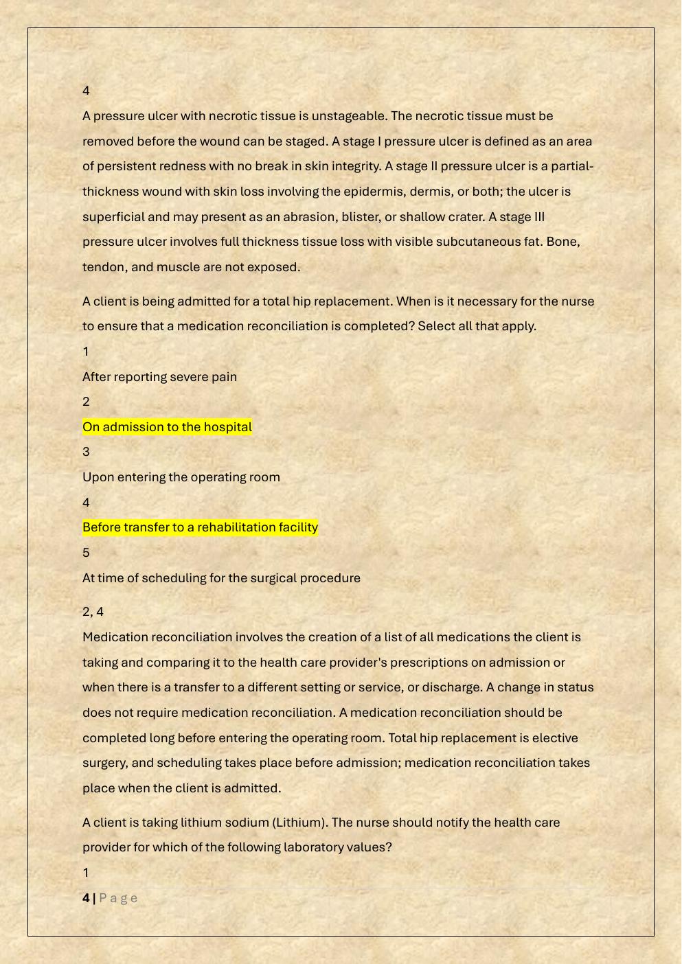 Preview page 4 of HESI FUNDAMENTALS EXAM PREP TEST  BANK 3 EXAM