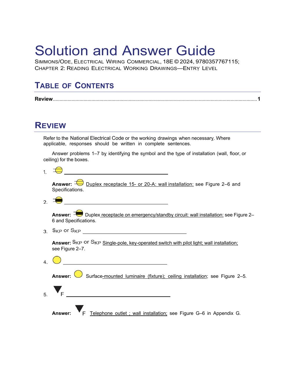 Preview page 10 of Solution and Answer Guide for Electrical  Wiring Commercial, 18th Edition by Phil  Simmons, -Excel in Your Exams with th