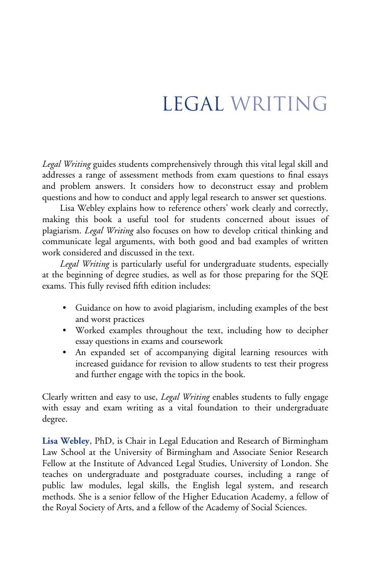 Preview page 2 of Legal Writing 5th Edition By Lisa Webley