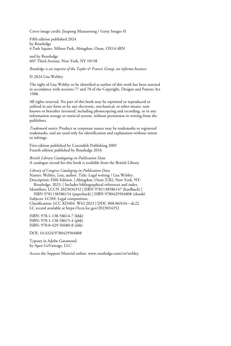 Preview page 5 of Legal Writing 5th Edition By Lisa Webley
