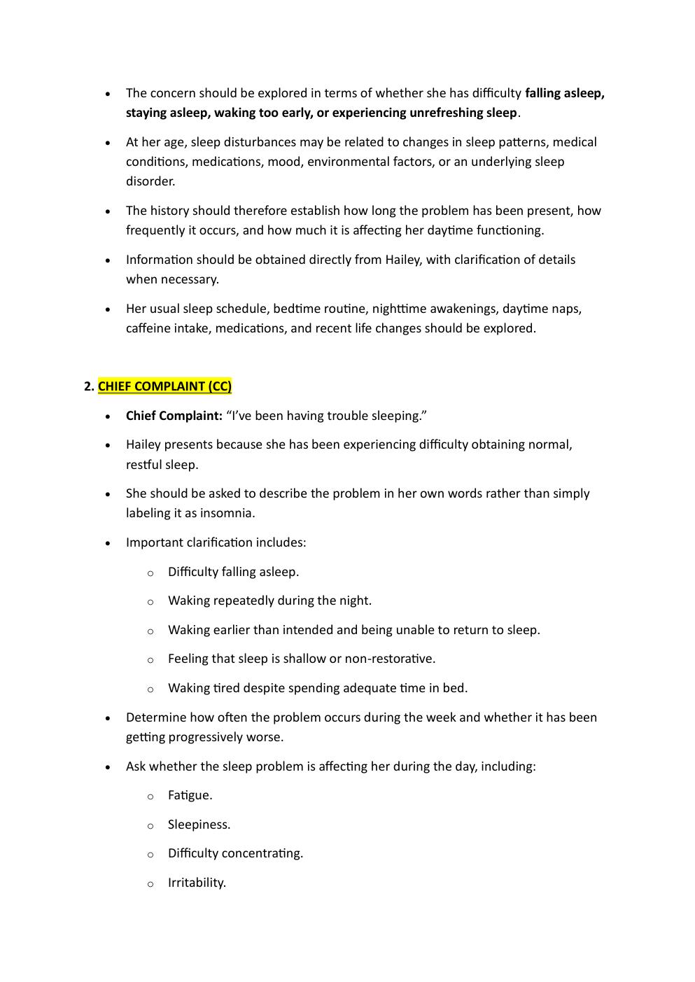 Preview page 3 of Comprehensive i-Human Case  Study. 65-Year-Old Hailey  Richardson, Reason for  Encounter: Trouble Sleeping.  Exam Study