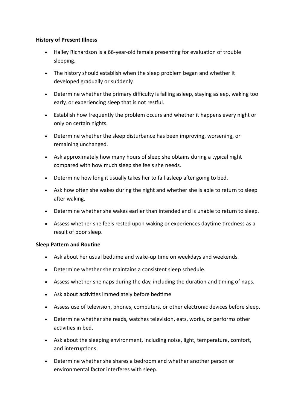 Preview page 3 of IHUMAN CASE STUDY. HAILEY  RICHARDSON, 65-YEAR-OLD,  REASON FOR ENCOUNTER:  TROUBLE SLEEPING.  EXAM STUDY GUIDE. GRADED