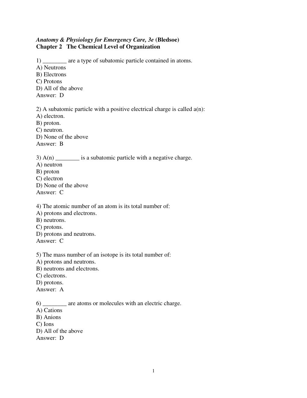 Preview page 6 of Test Bank for Anatomy & Physiology for Emergency Care, 3rd Edition by Bryan E. Bledsoe