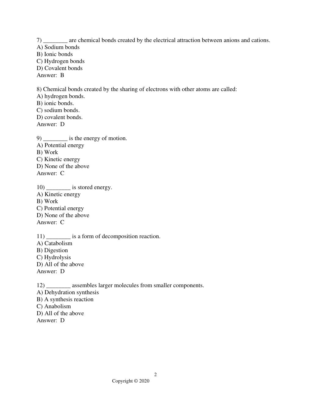 Preview page 7 of Test Bank for Anatomy & Physiology for Emergency Care, 3rd Edition by Bryan E. Bledsoe